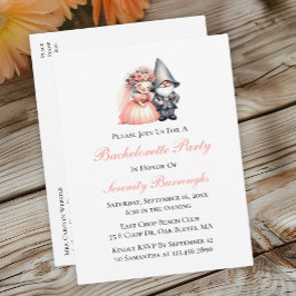 Cute Gnome Garden Orange Bachelorette Party Inbjudan Vykort