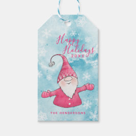 Cute Gnome Glad helg Blue och Rosa Jul Presentetikett