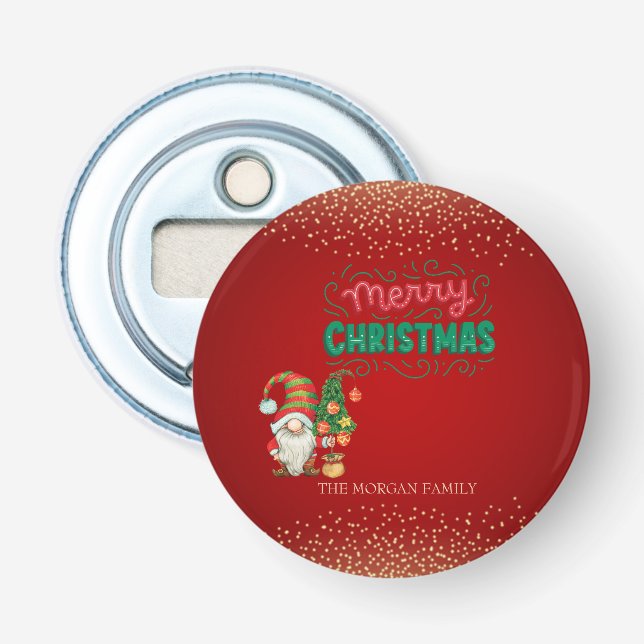 Cute Gnome Gräs Träd confetti Red God jul Flasköppnare (Framsidan)