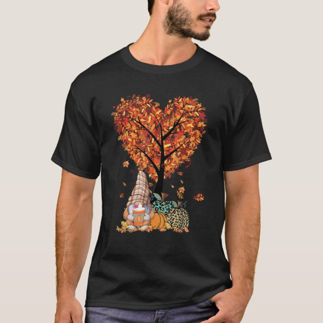 Cute Gnome Happy thanksgiving Höst löv Pumpkin T Shirt (Framsida)