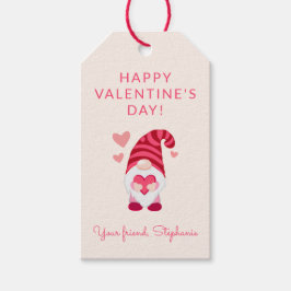 Cute Gnome Holding a Heart Valentine Day Presentetikett