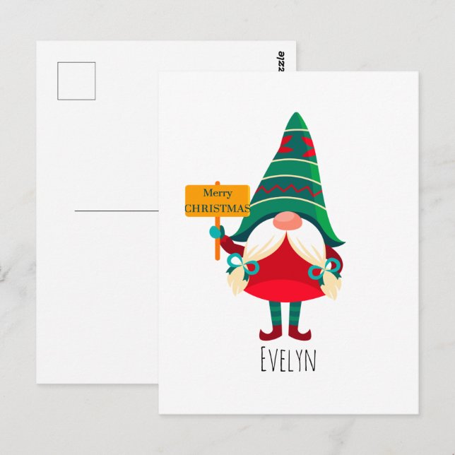 Cute Gnome Holding Placard med Hälsning Vykort (Fram/baksida)