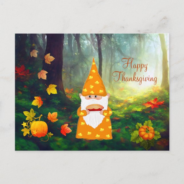 Cute Gnome, Höst löv och Pumpkins Vykort (Framsida)