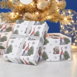 Cute Gnome House Träd Stars Mönster jul Presentpapper