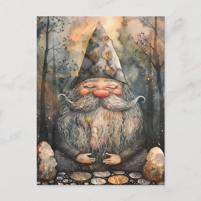 Cute Gnome i hans Zen Garden Vykort (Framsida)