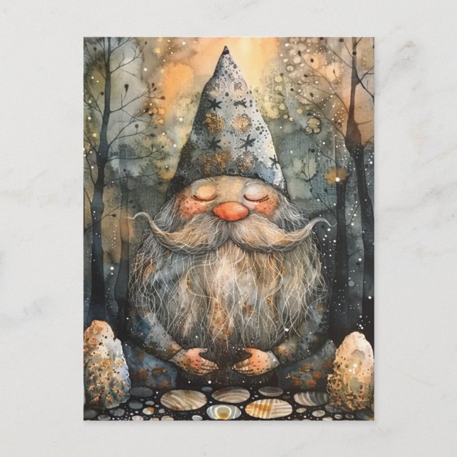 Cute Gnome i hans Zen Garden Vykort (Framsida)