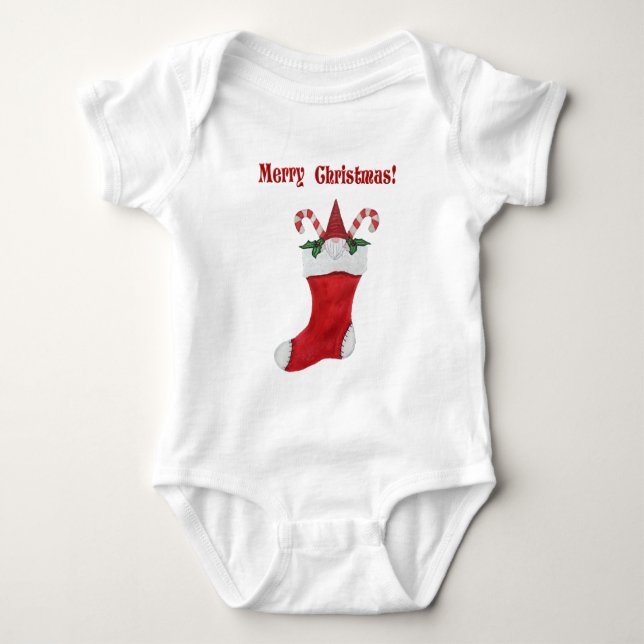 Cute Gnome i Red jul Stock Polkagrisars T Shirt (Framsida)
