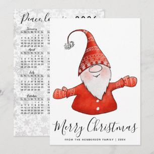 Cute Gnome in Red 2025 Calendar God jul Julkort