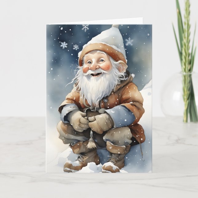 Cute Gnome in Winter Snö blank Folke Hälsning Kort (Framsida)