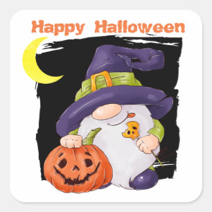 Cute Gnome Jack o'Lantern Kids Halloween Fyrkantigt Klistermärke