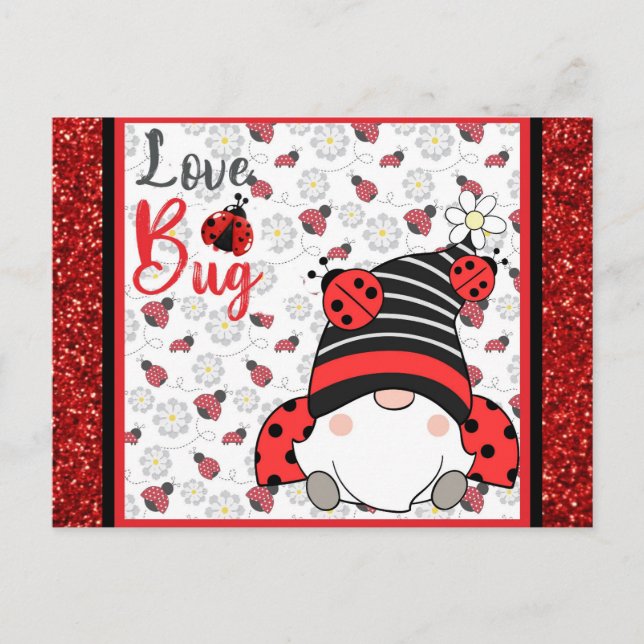 Cute Gnome Kärlek Kryp Ladybug Valentines day Vykort (Framsida)