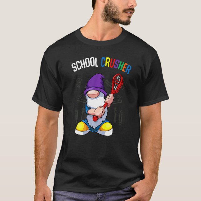 Cute Gnome Lacrosse i Back to school T Shirt (Framsida)