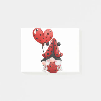 Cute Gnome Ladybug With Heart Balloon Post-it Block
