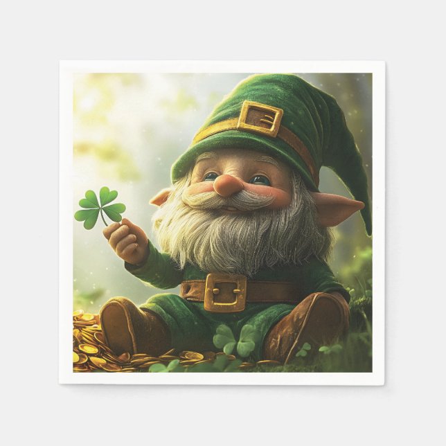 Cute gnome leprechaun med schack och klöver pappersservett (Framsidan)