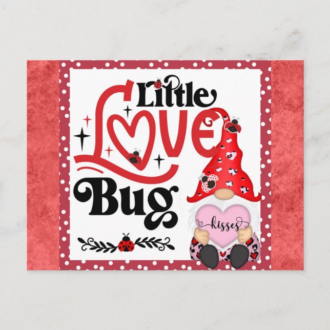 Cute Gnome Little Kärlek Kryp Ladybug Valentines d Vykort (Framsida)