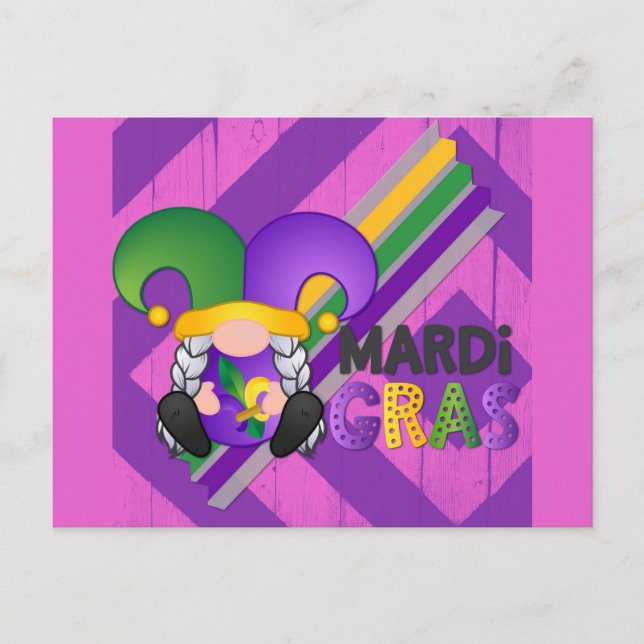 Cute Gnome Lycklig Mardi Gras Vykort (Framsida)