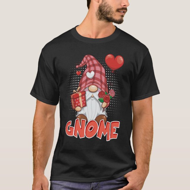 Cute Gnome Man Kärlek Heart Flower bouquet Valenti T Shirt (Framsida)
