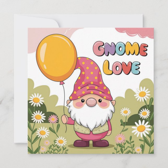 Cute Gnome med ballon - Gnome Kärlek Design (Framsida)