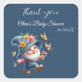 Cute Gnome med Butterfly Baby Shower Sticker Fyrkantigt Klistermärke