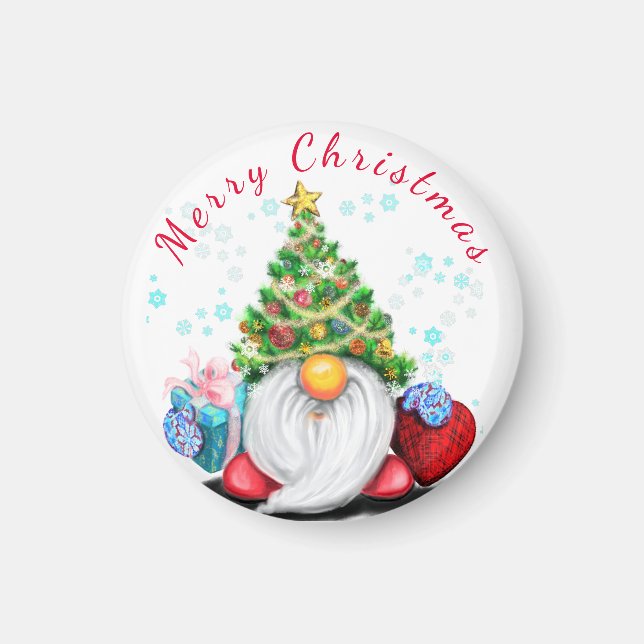Cute Gnome med Gift jul Magnet (Framsidan)