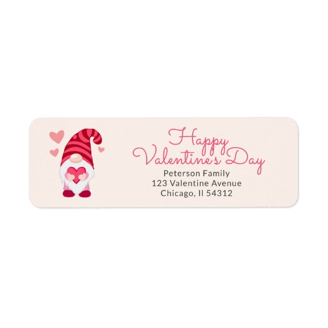 Cute Gnome med Heart Valentine Day Adress Returadress Etikett (Framsidan)