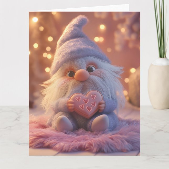 Cute Gnome med hjärta: Alla hjärtans dag design Kort (Framsida)