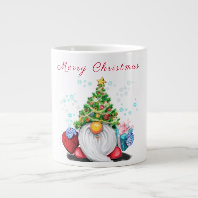 Cute Gnome med Julgran Hat och Gift Jumbo Mugg (Framsidan)