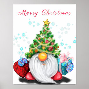 Cute Gnome med Julgran Hat och Gift Poster