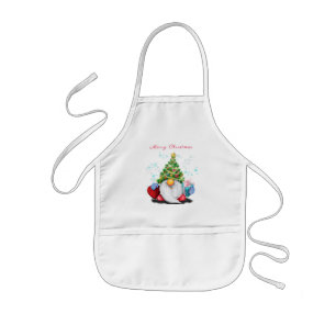 Cute Gnome med Julgran Hat och Gift - Roligt Barnförkläde