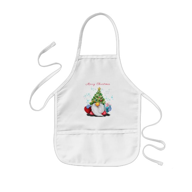 Cute Gnome med Julgran Hat och Gift - Roligt Barnförkläde (Framsidan)