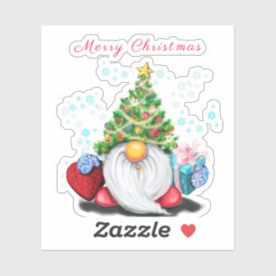 Cute Gnome med Julgran Hat och Gift - Roligt Klistermärken