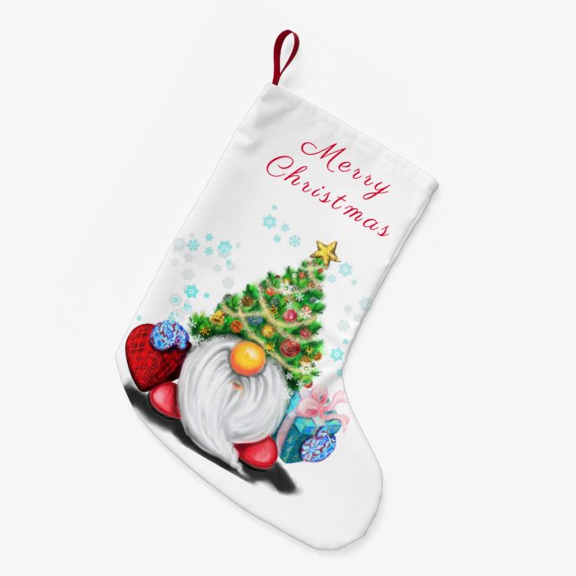 Cute Gnome med Julgran Hat och Gift - Roligt  Liten Julstrumpa (Framsidan (Hängande))