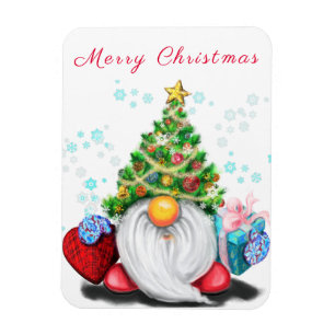 Cute Gnome med Julgran Hat och Gift - Roligt Magnet