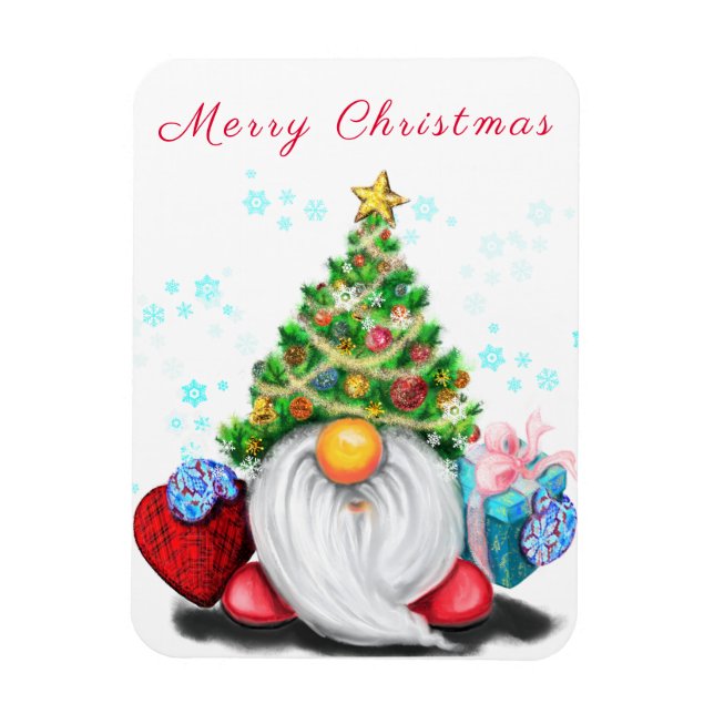 Cute Gnome med Julgran Hat och Gift - Roligt Magnet (Vertikal)