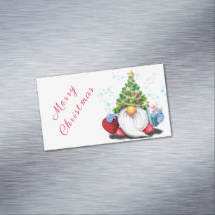 Cute Gnome med Julgran Hat och Gift - Roligt Magnetiska Visitkort