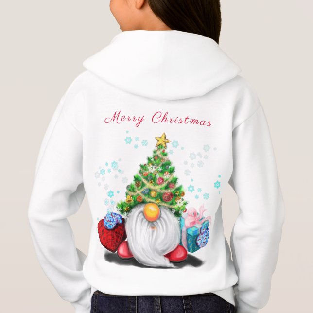 Cute Gnome med Julgran Hat och Gift - Roligt  T Shirt (Baksida)