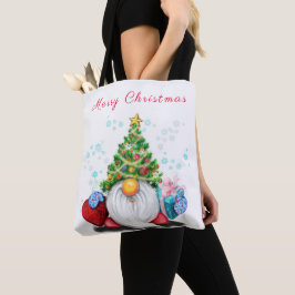 Cute Gnome med Julgran Hat och Gift - Roligt Tygkasse