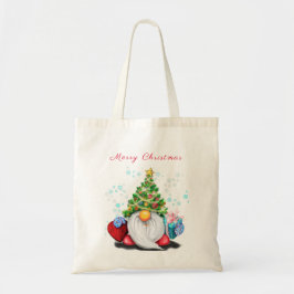 Cute Gnome med Julgran Hat och Gift - Roligt Tygkasse