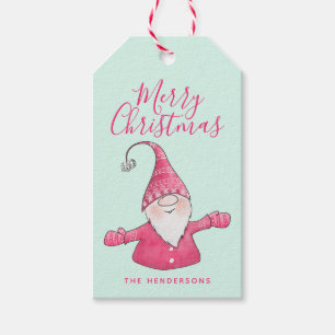 Cute Gnome Mint Grönt and Rosa God jul Presentetikett