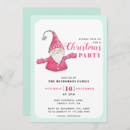 Cute Gnome Mint Grönt och Rosa jul Party Inbjudningar