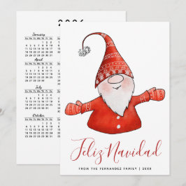 Cute Gnome Modern Feliz Navidad med 2025 års kalen Julkort
