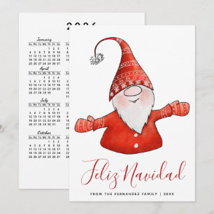 Cute Gnome Modern Feliz Navidad med 2025 års kalen Julkort