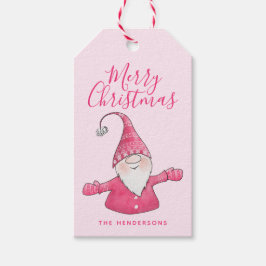 Cute Gnome Monogrammed Rosa God jul Presentetikett