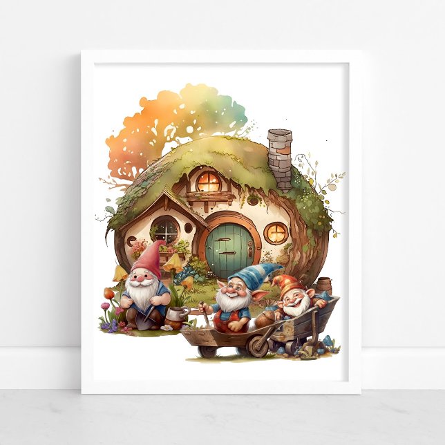 Cute Gnome, Mushroom och Lycklig House Poster (Skapare uppladdad)
