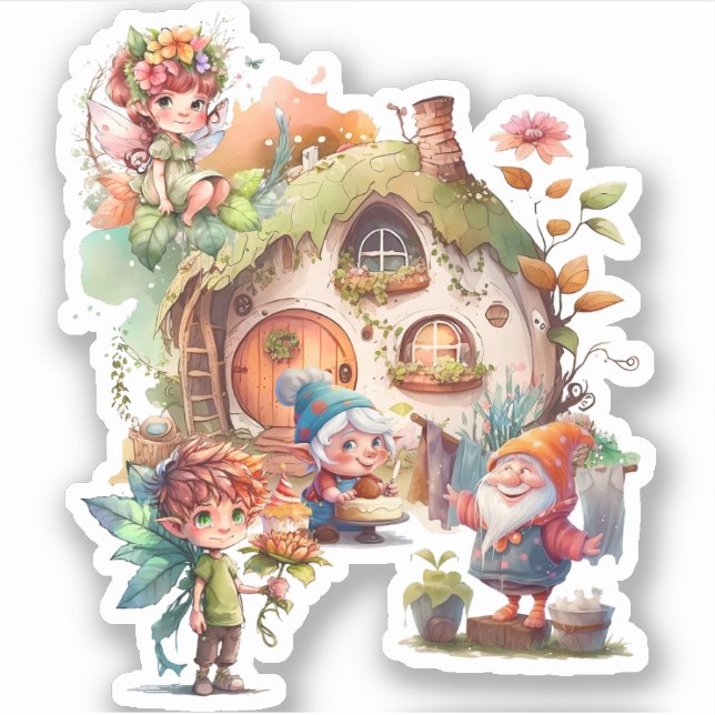Cute Gnome och Fairy Sticker Klistermärken (Framsida)