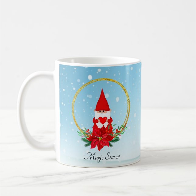 Cute Gnome och jul andedräkt lätt blått ljus Kaffemugg (Vänster)