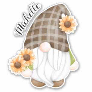 Cute Gnome och Sunblommor Sticker Klistermärken
