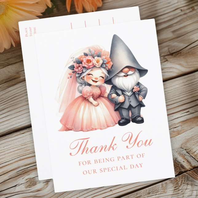 Cute Gnome Orange Bröllop Tack Whimsical Boho Vykort (Skapare uppladdad)