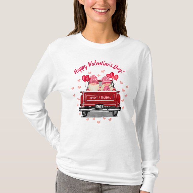 Cute Gnome par Rosa Heart Glad Alla hjärtans dag T Shirt (Framsida)