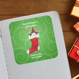 Cute Gnome-Polkagrisar i Red Stocking Swirls Fyrkantigt Klistermärke